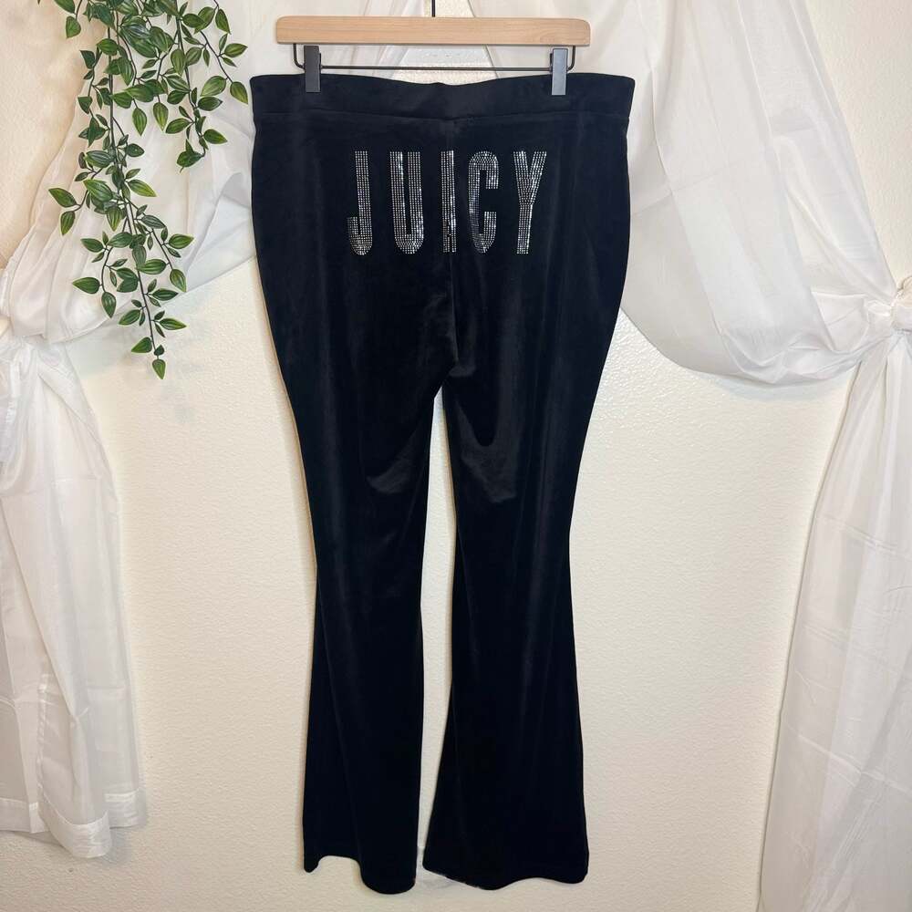 Juicy by Juicy Couture Y2K Black Velour Rhinestone Logo Flare Pants